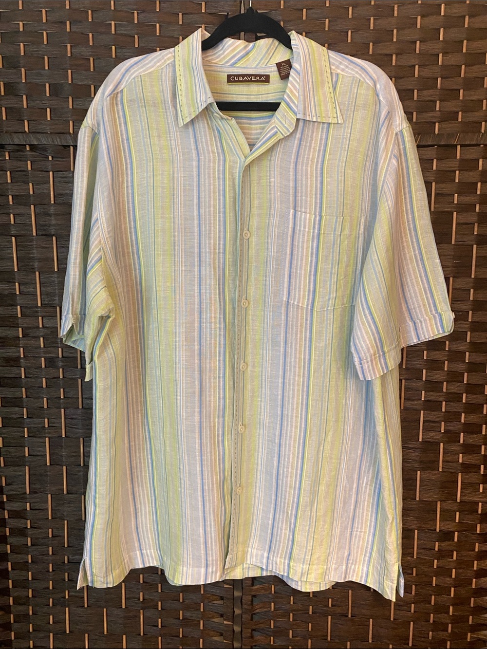 Cubavera Men's XL Pastel Striped Short Sleeve Linen Blend Button Up Camp Shirt